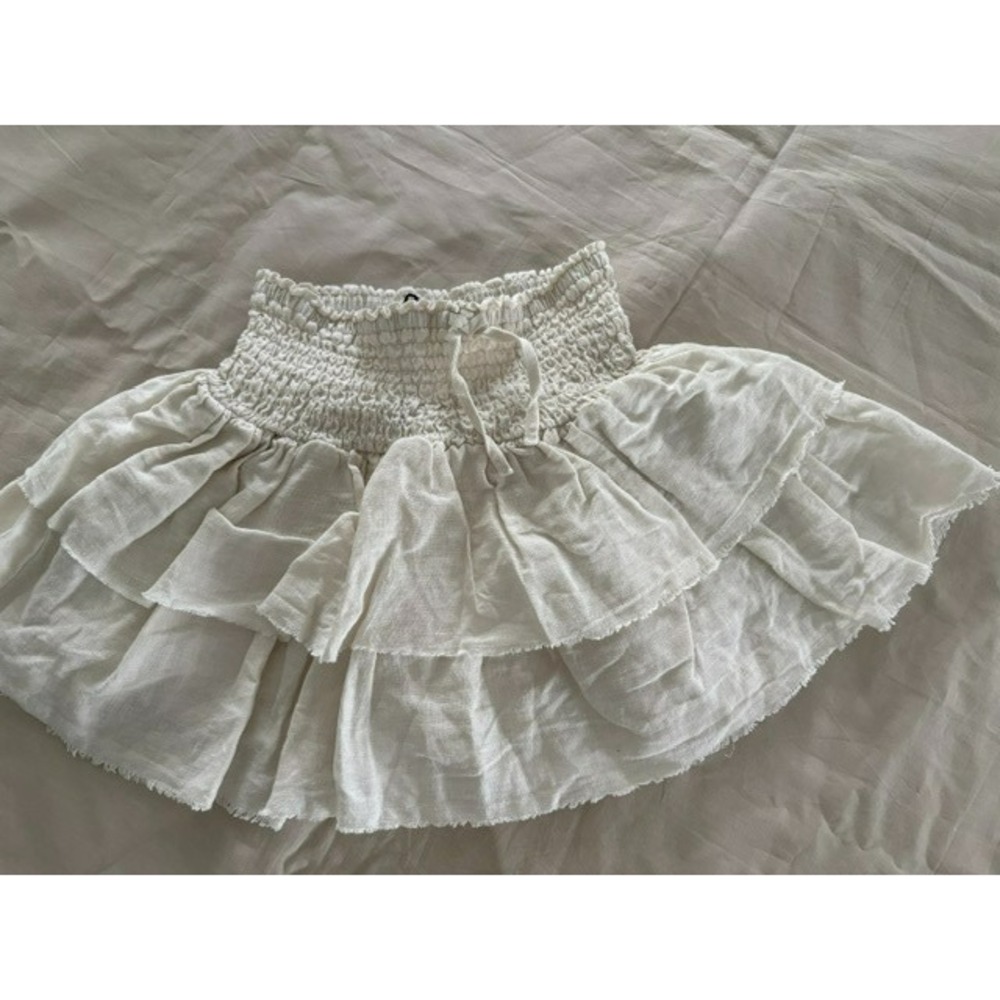 Zara Girls Cream Sz 6 Boho Tiered Ruffle Skirt Smocked Elastic Waist Linen Blend